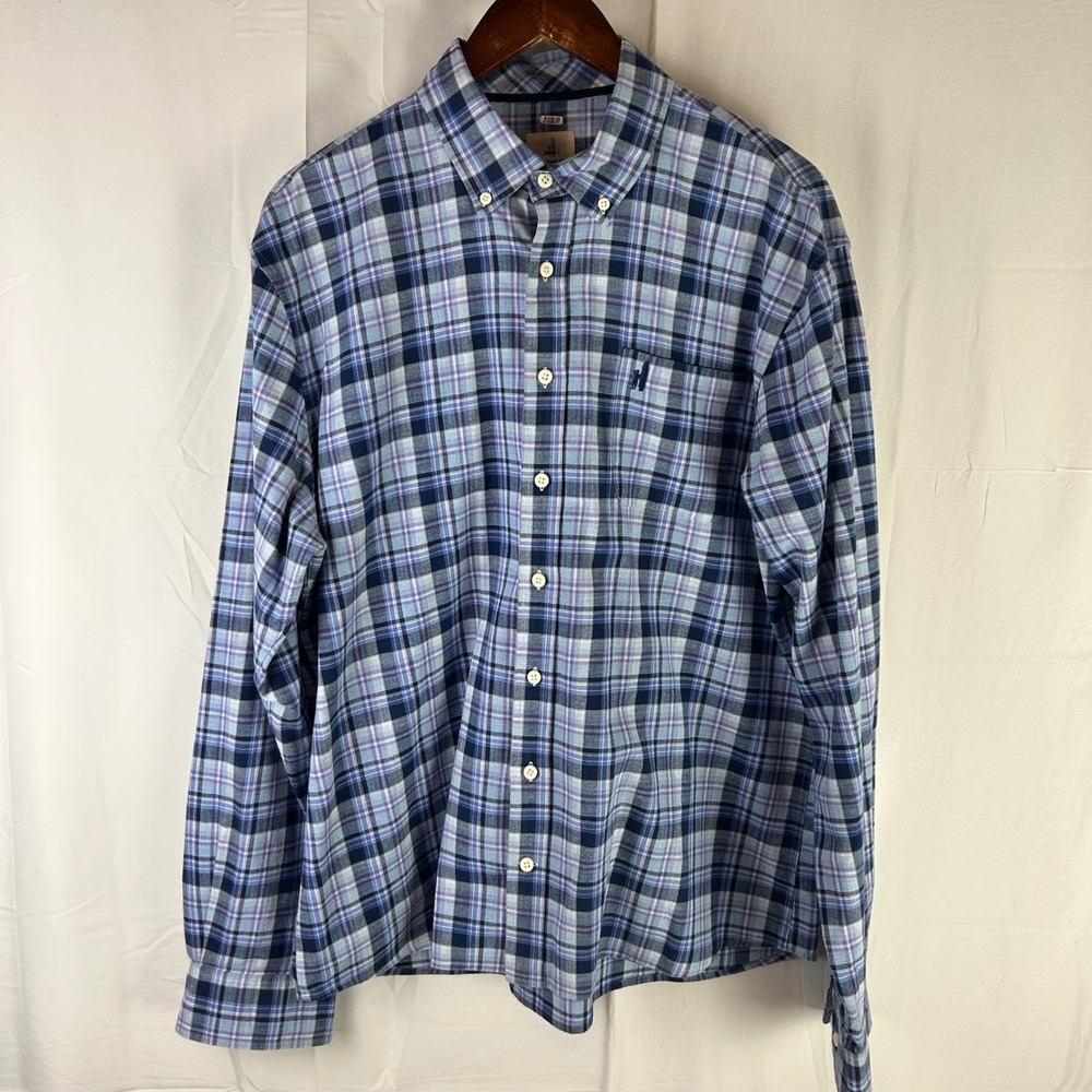 johnnie-O Hangin Out Mens XL Blue Purple Plaid Button Down Shirt JMWL2710